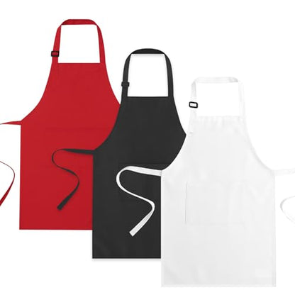 3 Pack Kids Apron for Cooking Adjustable Kids Chef Aprons | Kitchen Funny Aprons with Pockets for Boys Girls Toddler Painting Baking Artist Apron - color: Solid Color