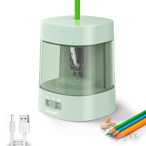 Deli Electric Pencil Sharpener, Automatic Pencil Sharpeners, Green | Suitable for No.2 Pencils Colored Pencils, USB & Battery Operated Pencil Sharpener for School, Home, Office, Classroom - color: Green