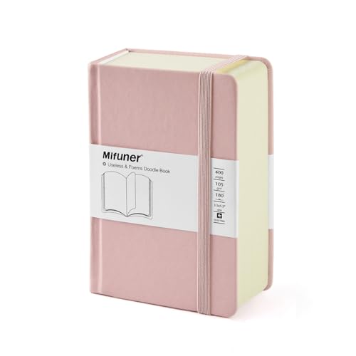 Mifuner Small Rectangle 3.5x5.5 200 Sheets 105gsm Mini Notebooks Blank Pages Sketchbooks Pocket Paint Writing Diary Memo PU Leather Cover Pink - color: 105gsm-PU Cover-Pink