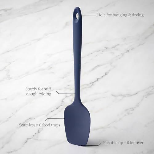 600ºF Heat Resistant Cooking Silicone Spoon Spatula, Midnight Blue | High Heat Food Safe Seamless Kitchen Spoonula Scraper for Baking Mixing Scraping Stirring Egg Nonstick Cookware Pan Bowl - color: Midnight Blue, size: 11.34in - Spoon Spatula