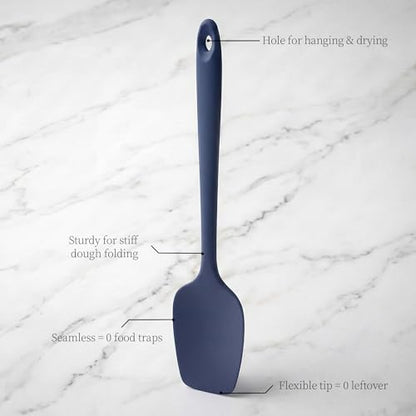 600ºF Heat Resistant Silicone Spatula Spoonula Set of 2, Blue | High Heat Food Safe Kitchen Use Scraper for Cooking Baking Mixing Scraping Stirring Cake Nonstick Cookware Pan Bowl - color: Midnight Blue, size: Large/Spoon Spatula - 2pcs