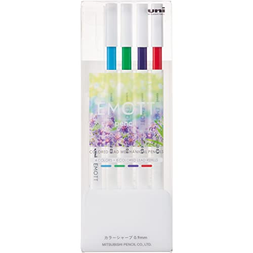Mitsubishi M9EM4CL.NO1 Mechanical Pencil, EMOTT Pencil, Color Lead Sharp, 0.9, 4 Colors, No.1, Refresh Color - color: No.1 REFRESH COLOR Set of 4