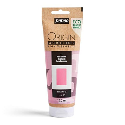 PEBEO Origin Acrylics 120ml Matte Acrylic Paint, Bright Pink | Warm playful pink in matte heavy-body acrylic - impasto texture and easy brushwork on canvas; made in France. - color: Bright Pink