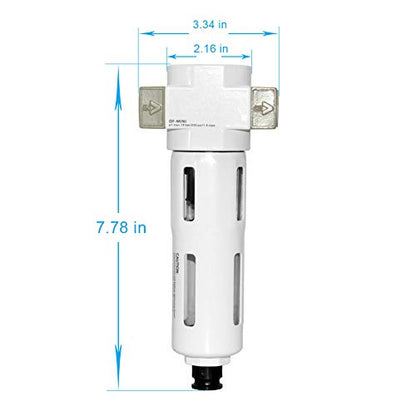 Beduan 1/2" Air in-line Compressed Particulate Filter,Moisture Water Trap Filter With Visible Bowl,Semi-Auto Drain(MIDI) - size: 1/2"