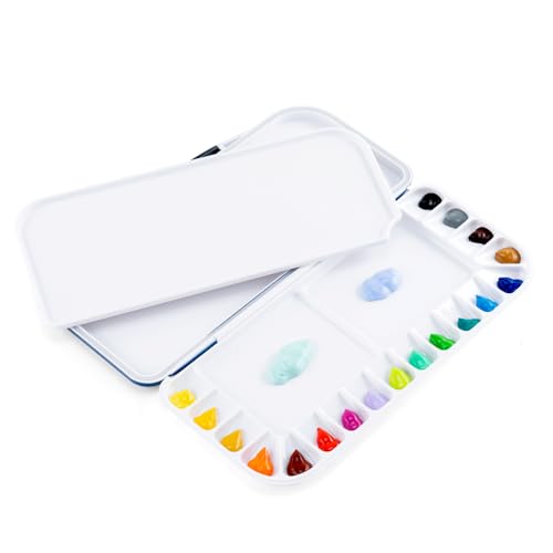 Transon Watercolor Palette Folding with Lid 18wells 2 Mixing Areas and 1 Large Mixing Tray Also for Gouache Acrylic Paint Palette Red Color - color: Red