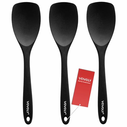 Upgrade Silicone Spatula Spoon Set,VOVOLY Heat Resistant Rubber Spoonula, Seamless Non-Stick Flexible Scrapers for Baking Mixing Tool,3 Pack, Black - color: Black Spoonula set