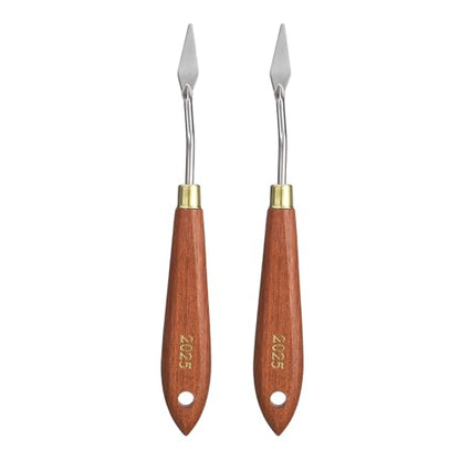 HARFINGTON 2pcs Palette Knife Painting Tool 1.18" x 0.39" Stainless Steel Teardrop Blade 7.09" Length Spatula Painting Pallet Knives with Hole Beech Wood Handle for Acrylic Canvas, Red/Silver - size: 7.09" x 0.39" x 1.18"