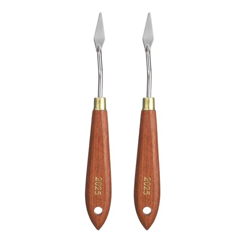 HARFINGTON 2pcs Palette Knife Painting Tool 1.18" x 0.39" Stainless Steel Teardrop Blade 7.09" Length Spatula Painting Pallet Knives with Hole Beech Wood Handle for Acrylic Canvas, Red/Silver - size: 7.09" x 0.39" x 1.18"