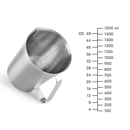 18/8 Stainless Steel Measuring Cup with Handle and Pour Spout, Heavy Duty Commercial Kitchen Measuring Pitcher for Restaurant, Bakery, Food Prep and Large Batch Cooking, 48 OZ (6 Cup, 1500 ML) - color: Flat Handle, size: 48 OZ (6 Cup, 1500 ML)