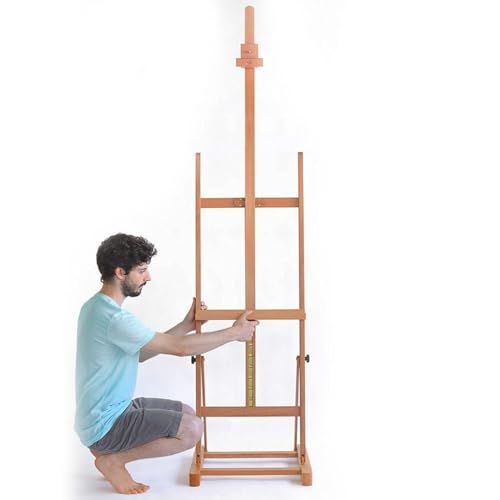 Angelica Premium H-Frame Easel for Painting - Handmade Art Easel, Beechwood, Supports 53" Canvases, Adjustable Height 69"-96", Imported from Italy