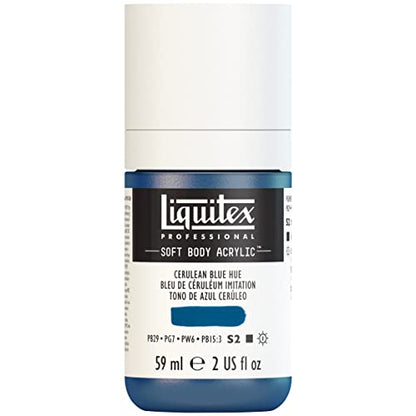Liquitex Soft Body Acrylic Paint, 2-oz Bottle, Cerulean Blue Hue | Low Viscosity, Highly Pigmented, Satin Finish, Retains Subtle Brush Strokes, Great Surface Coverage, Highly Versatile - color: Cerulean Blue Hue, style: 2-oz Bottle