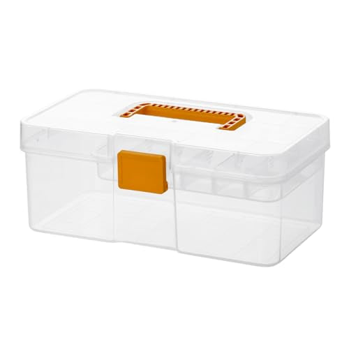 Vidifor Plastic Clear Portable Handled Storage Box with Adjustable Dividers Art Supply Organizer Multipurpose Home Utility Box for Craft, Sewing, First Aid, Makeup, Office Supplies (L, Clear)