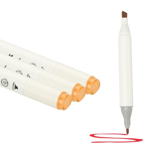 PATIKIL Dual Tip Markers, 3 Pcs Dual Tip Alcohol Markers Set White Barrel with Brush Tip and Fine Tip for Illustration Artist Adult Coloring Drawing Permanent Sketching, Orange - color: Orange