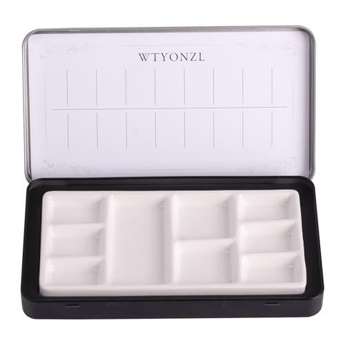 Travel Watercolor Palette,Portable Ceramic Palette 9 Well,Empty Wet Palette Metal Paint Box with Porcelain Palette(Black Box) - color: Black
