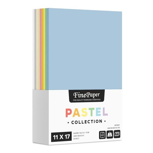 Assorted Pastel Colored Paper – Assortment of 9 Colors for Arts and Crafts, Invitations, Flyers, Posters, Decorations | Regular 20lb Bond (75gsm) | 11" x 17" | 25 Each Color (225 Sheets Total)