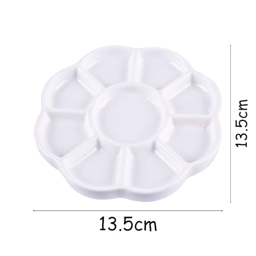 9 Well Porcelain Ceramic Watercolor Paint Palette, 5.3 Inch Flower Design Mixing Tray for Arts Crafts, Gouache, Acrylic Paints, Jewelry Organizer
