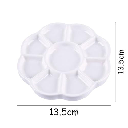 9 Well Porcelain Ceramic Watercolor Paint Palette, 5.3 Inch Flower Design Mixing Tray for Arts Crafts, Gouache, Acrylic Paints, Jewelry Organizer