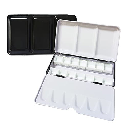 Jinberry Metal Watercolor Tin with Fold-Out Mixing Palette, Multi-Functional Empty Watercolor Palette with Pans Paint Tray Palette for Plein Air, Watercolor, Acrylic and Oil Painting - style: S 14 half pans