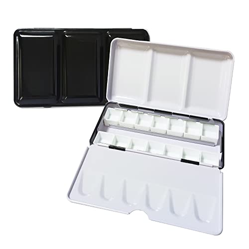 Jinberry Metal Watercolor Tin with Fold-Out Mixing Palette, Multi-Functional Empty Watercolor Palette with Pans Paint Tray Palette for Plein Air, Watercolor, Acrylic and Oil Painting - style: S 14 half pans