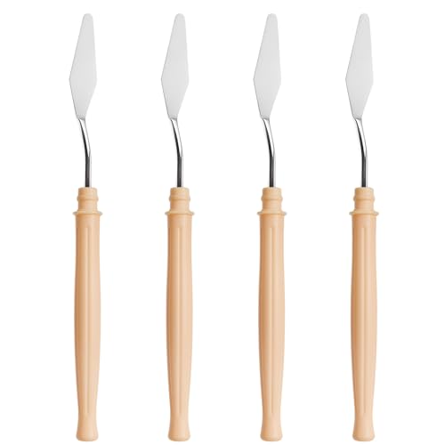 4 Pcs Palette Knife, #1 Pointed Head Spatula, Plastic Handle | Stainless Steel Painting Knife, Oil Paint Metal Knives, Pallet Painting Knives for Oil, Acrylic and Canvas Drawing