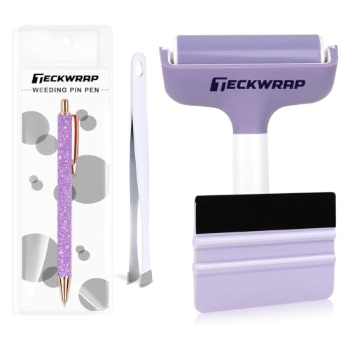 TECKWRAP Brayer Roller Set for Vinyl DIY Crafts - 4 PCS | Printmaking Brayer, Pin Pen, Tweezers & Felt Squeegee for Iron-On Vinyl, Scrapbooking, Stamping, Card Making, Relief Printing - color: purple 4 set
