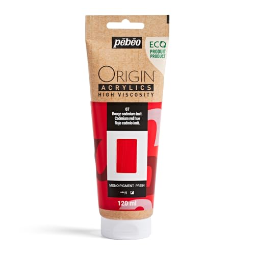 PEBEO Origin Acrylics 120ml Matte Acrylic Paint, Cadmium Red Hue | Warm signal red — dense matte acrylic, 100% recycled binder, intense lightfast color, made in France, FSC paper eco-tube - color: Cadmium Red Hue