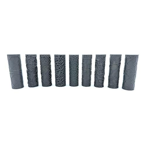 Asemly Terrain Texture Hand Roller for D&D, DND, Wargaming, Battle Mat, Tabletop, Dungeons and Dragons, Cobblestone, Skulls, Herringbone Brick, Wood, Stone, 9 Rollers, 13th Edition