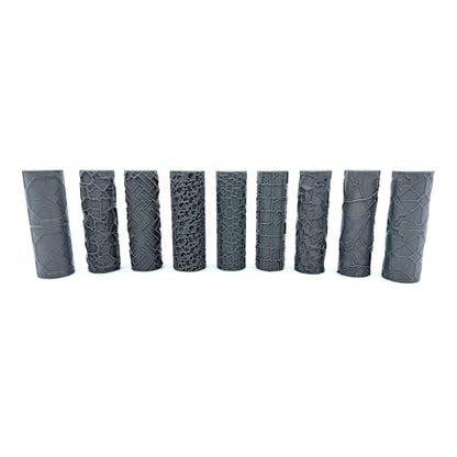 Asemly Terrain Texture Hand Roller for D&D, DND, Wargaming, Battle Mat, Tabletop, Dungeons and Dragons, Cobblestone, Skulls, Herringbone Brick, Wood, Stone, 9 Rollers, 13th Edition
