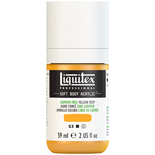 Liquitex Soft Body Acrylic Paint, 2-oz Bottle, Cadmium-Free Yellow Deep | Low Viscosity, Highly Pigmented, Satin Finish, Retains Subtle Brush Strokes, Great Surface Coverage, Highly Versatile - color: Cadmium-free Yellow Deep, style: 2-oz Bottle