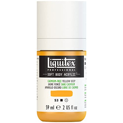 Liquitex Soft Body Acrylic Paint, 2-oz Bottle, Cadmium-Free Yellow Deep | Low Viscosity, Highly Pigmented, Satin Finish, Retains Subtle Brush Strokes, Great Surface Coverage, Highly Versatile - color: Cadmium-free Yellow Deep, style: 2-oz Bottle