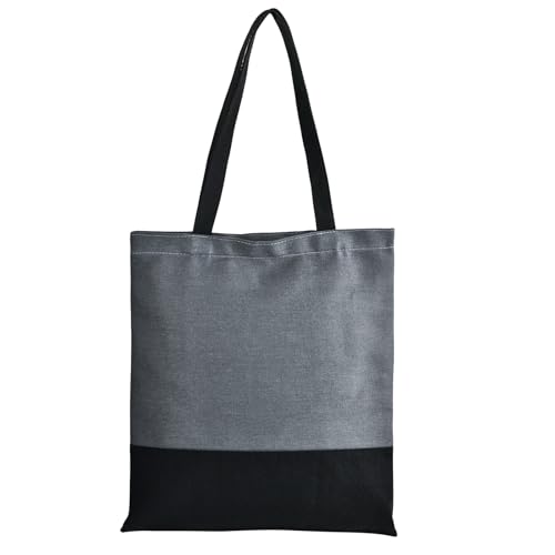 Canvas Tote Bag with Zipper for Women, Halloween Trick or Treat Bags Bulk | 13.8" x 15.3" Fashionable Two-Tone Cotton Tote Bag for Crafts, DIY Your Creative Designs - color: [A1] Grey / Black