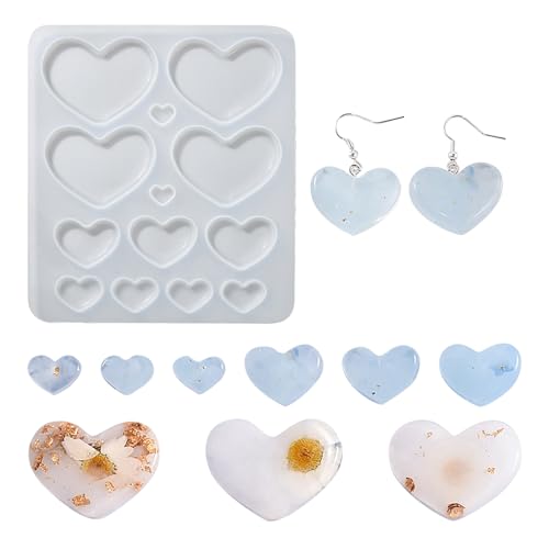5 Pcs Jewelry Resin Molds - Silicone Heart Resin Casting Molds for Epoxy & Jewelry Making - color: 5pcs-135x120x8.5mm-heart resin silicone mold