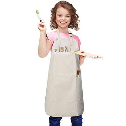 FreeNFond Kids Apron Adjustable Child Apron with 4 Pockets for Baking Painting - color: White
