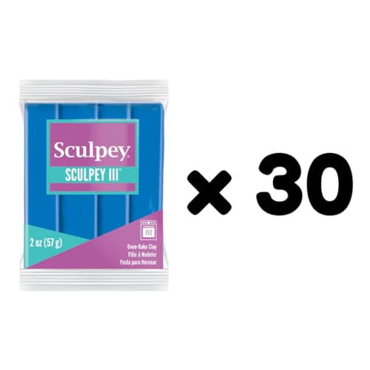 Sculpey Oven-Bake Clay, 2 oz. Bars, Sculpey III Blue, 30 Bars | Polymer Clay, Perfect for Jewelry, Home Decor, and General Crafting - size: 2 oz. Blue (30-Pack)