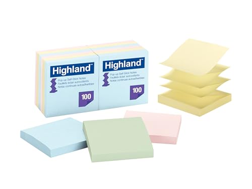 Highland Pop-up Notes, 3 in x 3 in, Assorted Pastel Colors, 12 Pads/Pack