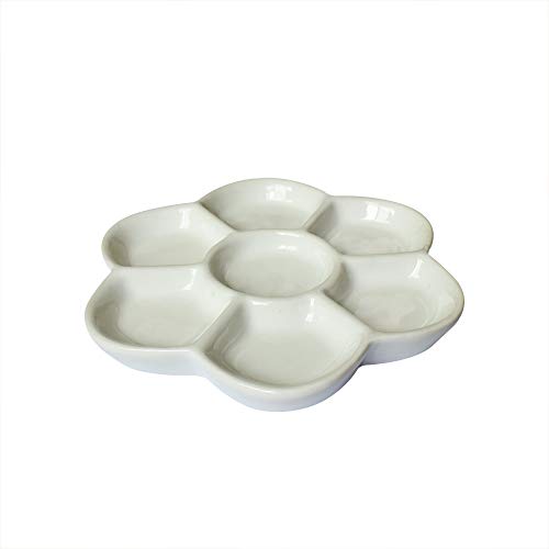 Yuauy 5" Diameter Flower Paint Palette Glazed Watercolor Painting Mixing Ceramic Palette