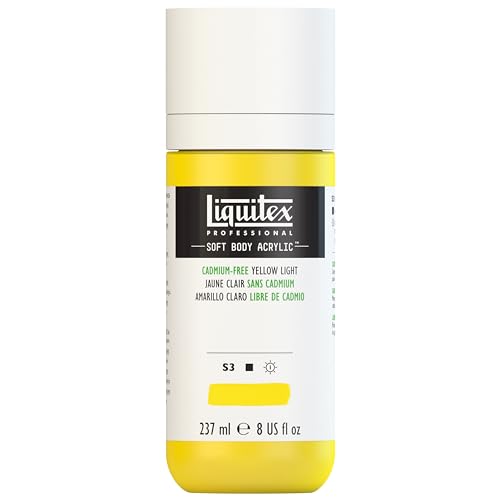 Liquitex Soft Body Acrylic Paint, 8-oz Bottle, Cadmium-Free Yellow Light | Low Viscosity, Highly Pigmented, Satin Finish, Retains Subtle Brush Strokes, Great Surface Coverage, Highly Versatile - color: Cadmium-free Yellow Light, style: 8-oz Bottle