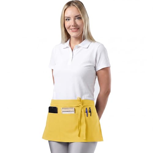 TOSHE Waist Apron 3 Pockets Waterdrop Resistant Cotton Server,Chef,Waitress - color: Yellow