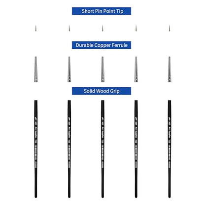 XDT#725 Micro Detail Artist Pin Point Painting Brush Set of 5 Piece #0000 Brushes Set, Acrylic Watercolor Oil, Fine Detailing Painting, Art, Scale Models, Easy Grip Handles - size: 5Pcs #0000