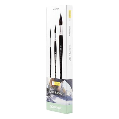 Escoda | Watercolour | Artist Set Amit Kapoor | Size 2,10,18 | 3 Brushes | Synthetic Tendo | Round mop + Rigger - color: Black, size: Artist Set