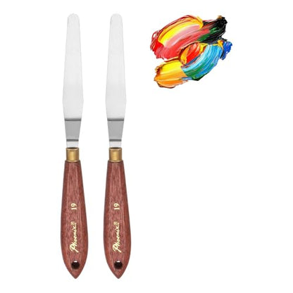 MECCANIXITY Pack of 2 Palette Knife No.19, 8.1" Long with Stainless Steel Flexible Spatula Pallet Knife and Wood Handle for Scraping, Mixing, Oil Acrylic Painting Canvas - style: No.19