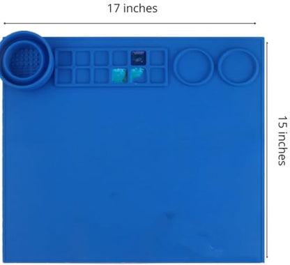Silicone Painting Mat Art Mat with Cup Craft Paint Brush Cleaner Tool Artist for Kids Gift Clay DIY Creations Paint Tray Palette Craft Mats to Protect Table for Work Art Supplies (RoyalBlue) - color: Royalblue