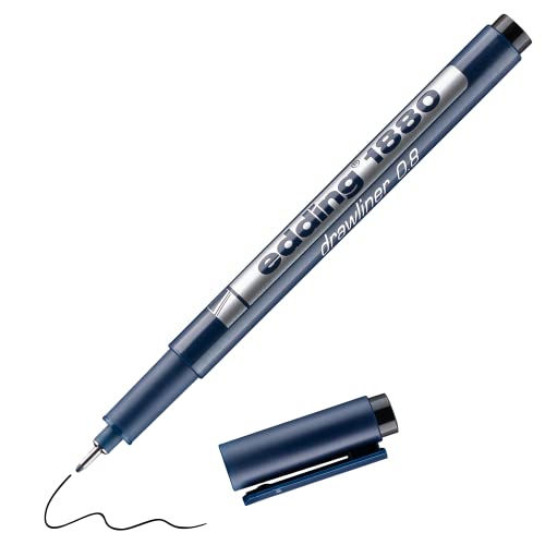 edding 1880 profipen - Black - 1 Pen - line Width 0.8 mm - fineliner Pen for Precise Writing, Sketching and Technical Drawing - fine, Metal-encased Nib - Suitable for use with rulers and Stencils - color: 08: 1 Pen - 0.8mm - Black, size: 1 Count (Pack of