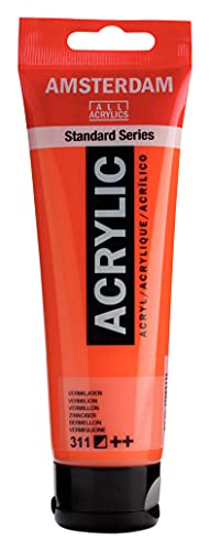 Amsterdam Standard Series Acrylic Paint Tube, Vermilion 311, 4 fl oz | Vibrant Color with Acrylic Resin Binder, High Lightfastness, Water-Based, Strong Coverage, Visible Brush Strokes - color: Vermilion, size: 4.05 Fl Oz (Pack of 1)
