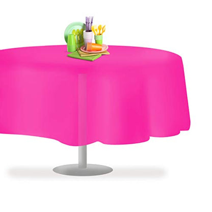 Grandipity Plastic Table Cloth Disposable 12 Pack 84" Round Hot Pink | Plastic table covers, durable disposable tablecloths, fade and tear-resistent table cover for party, event - color: Hot Pink, size: 84in. Round