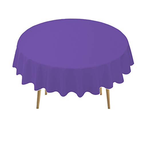 PARTY ULYJA Purple Plastic Tablecloths 2 Pack Disposable Table Covers 84 Inch Circle Bridal Shower PEVA Violet Table Cloths for BBQ Picnic Birthday Wedding Banquet Parties 6 ft Round Table Use - color: C02 Purple