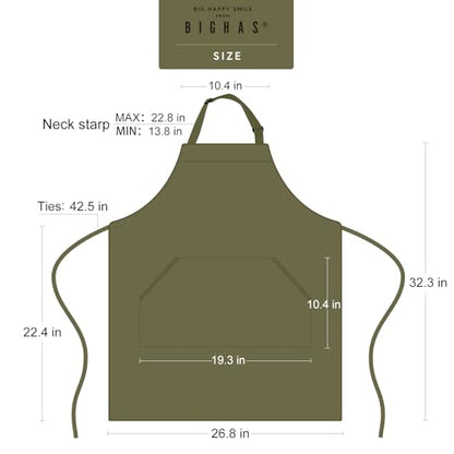 BIGHAS Adjustable Bib Apron with Long Ties for Women Men 18 Colors Chef Kitchen Cooking - color: Bronze Green