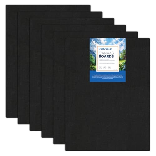 HANSILK 6 Pack Black Canvas for Painting 12x16 Inch, 100% Cotton Pre-Primed Black Canvas Boards & Panels, Blank Professional Art Canvases for Acrylic and Oil Painting, Art Supplies for Artists Adults - color: black, size: 12x16