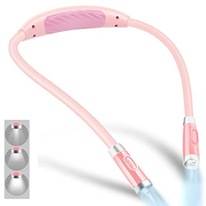 Vekkia Rechargeable LED Neck Book Light for Reading in Bed | 3 Brightness Levels/Flexible Soft Silicone Arms Comfortable Wear/Long Lasting,Great for Readers, Craft & Knitting - color: Pink