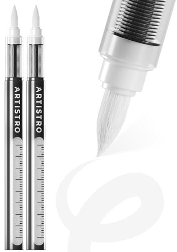 ARTISTRO White Acrylic Paint Markers - Brush Tip - Set of 2 | Automatic Ink Control System, Paint Pens for Rock, Egg, Wood, Fabric, Glass, Perfect for Crafting, Art Projects, & More - color: White, style: Brush